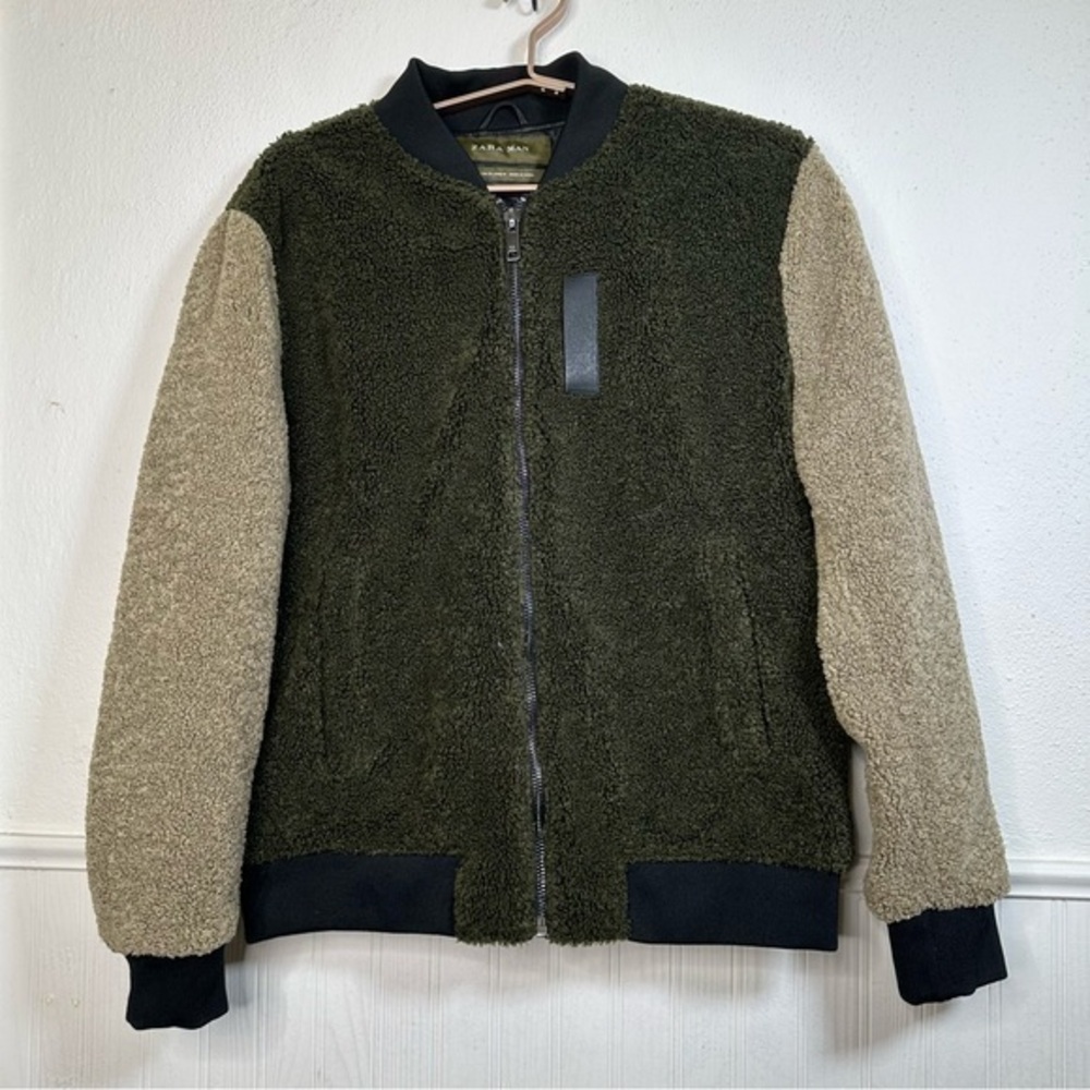 Zara Man Khaki bomber jacket with faux shearling